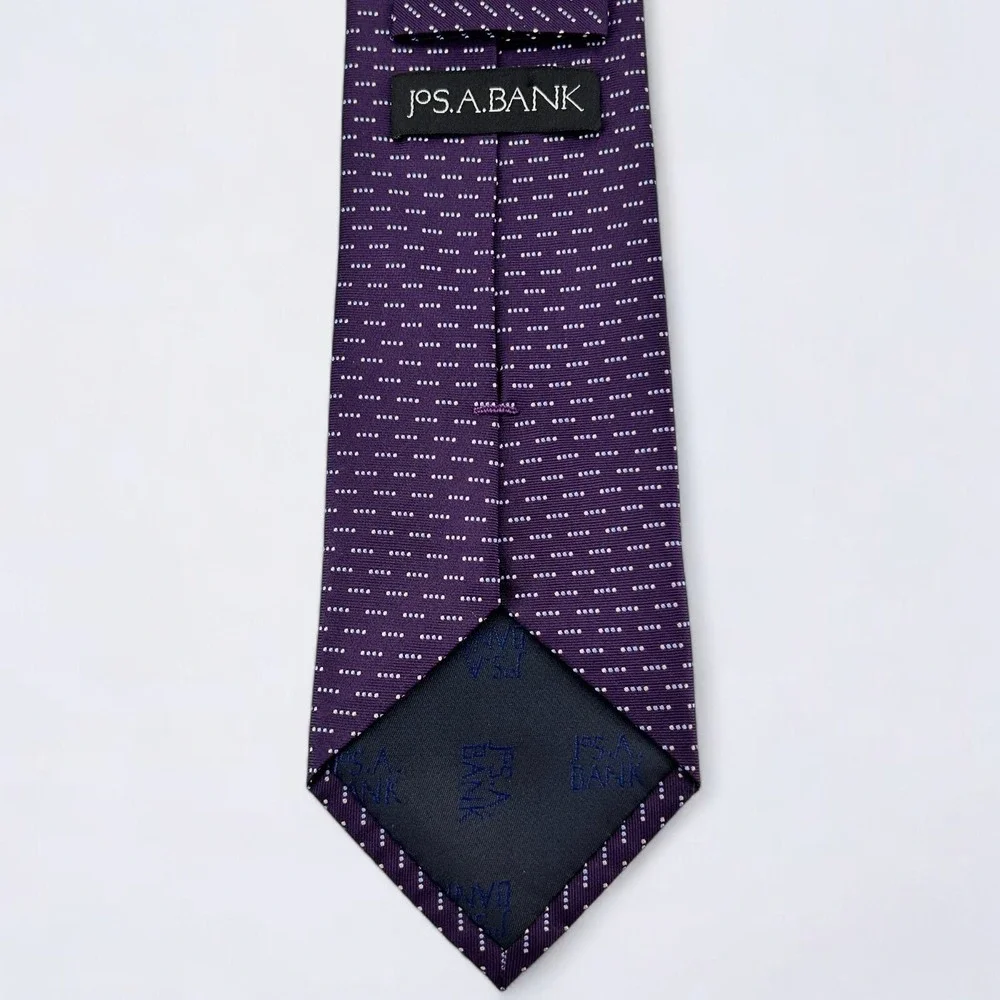 Jos A Bank Necktie Adult Purple Geometric Dash 100% Silk Classic Tie Formal